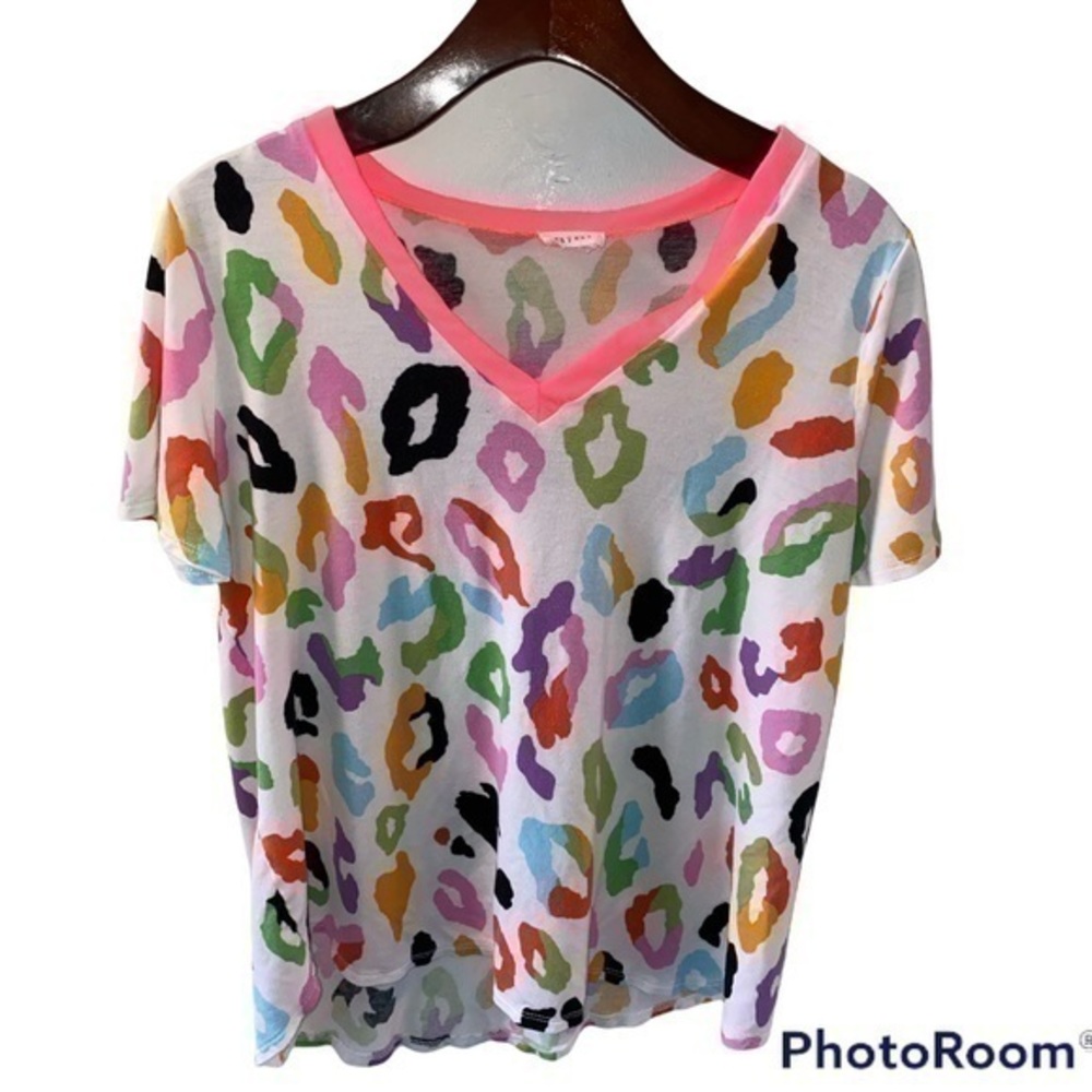 BiBi Multi Color Short Sleeve V-neck T-shirt